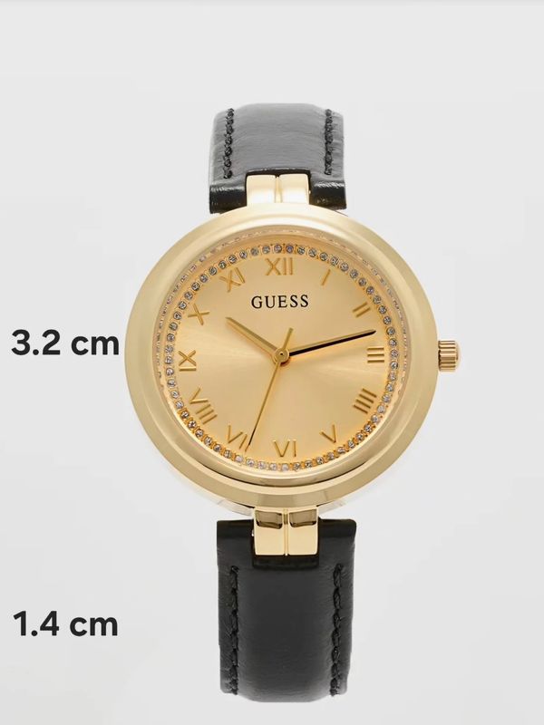 Guess Gold watch, black leather strap